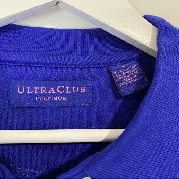 Ultra Club Women’s Platinum Button Short Sleeve Polo University Blue NWT - Picture 4 of 7